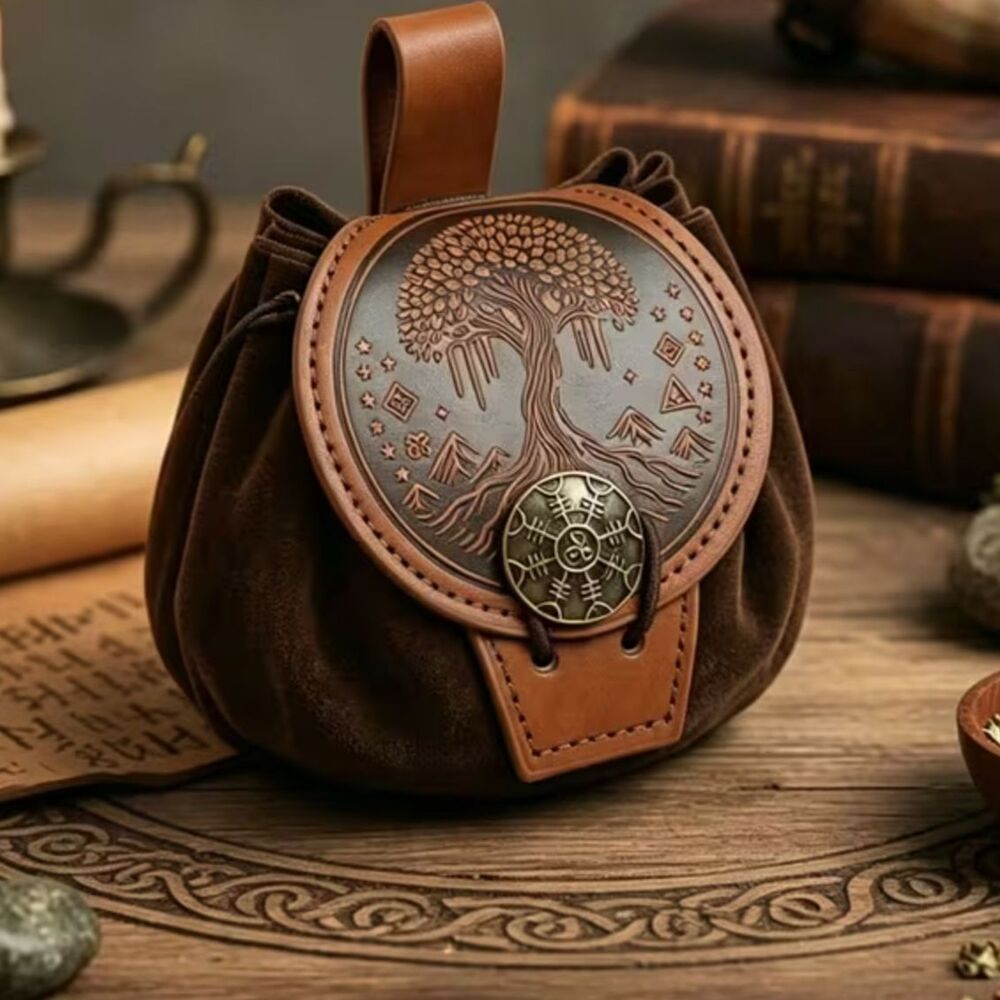 Viking Tree of Life Belt Pouch Brown Medieval Renaissance LARP Norse Waist Bag